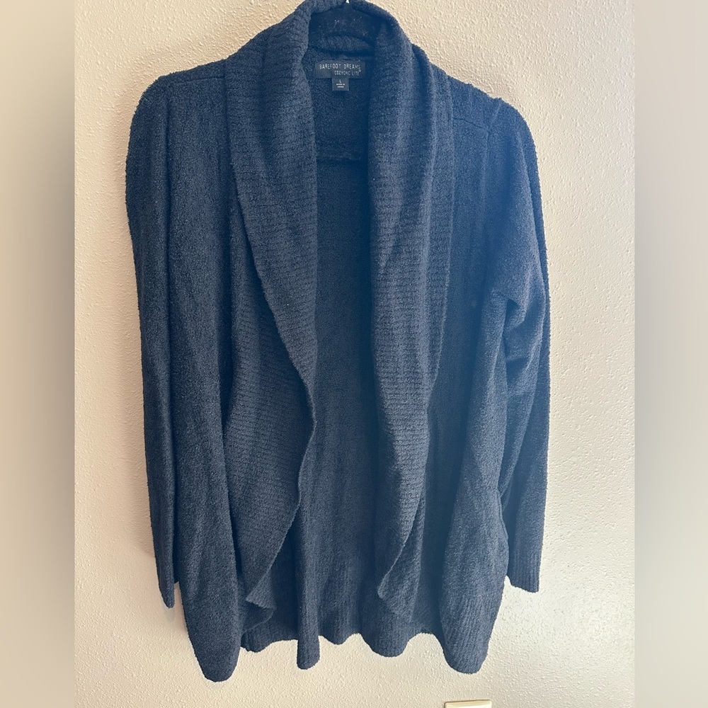 Barefoot Dreams Cozy Chic Lite Black Cardigan Sweater Open-Front Large
